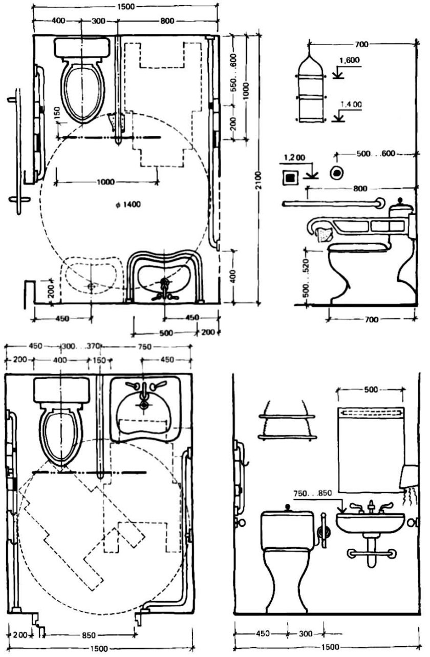 Санузел МГН габариты чертеж