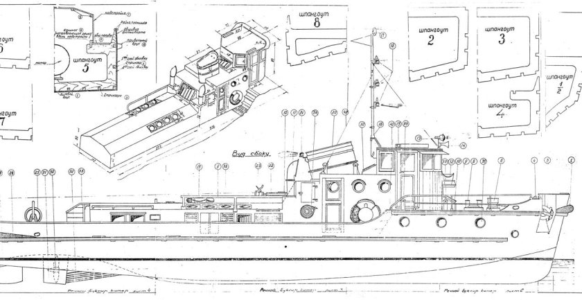 Модель речного буксира чертежи