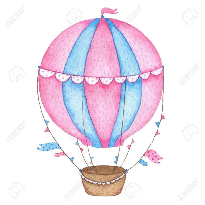 Розовый воздушный шар с корзиной