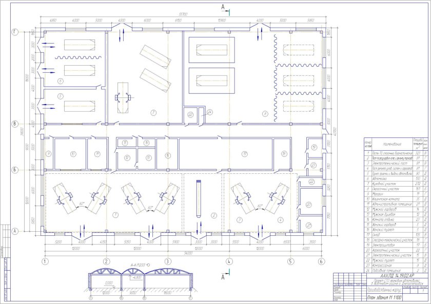 Чертеж станции технического обслуживания грузовых автомобилей