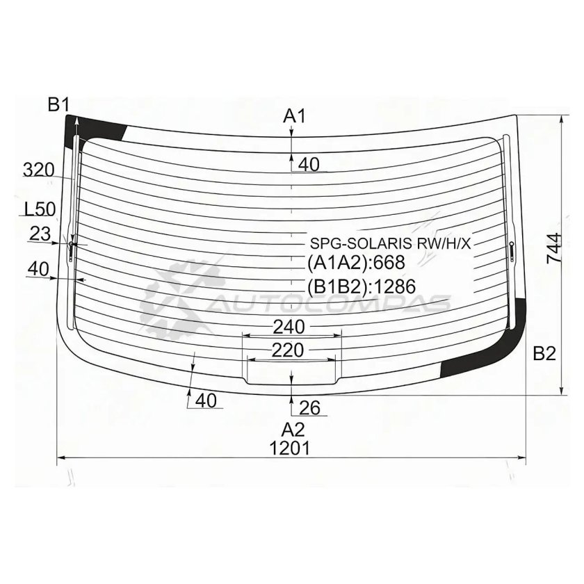 Габариты заднего стекла Хендай Солярис 2