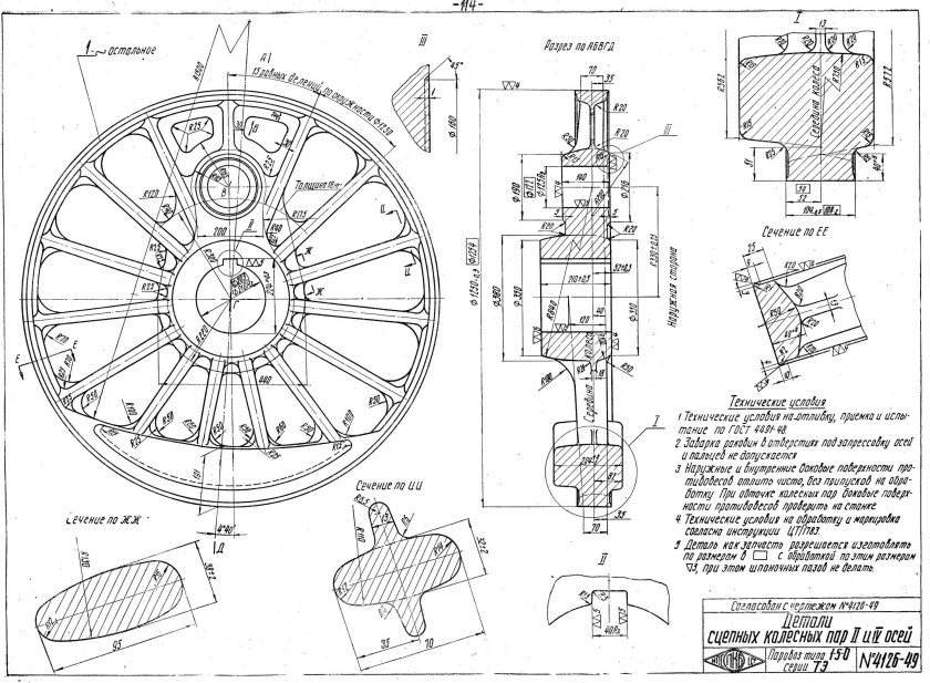 Колесная пара паровоза чертеж