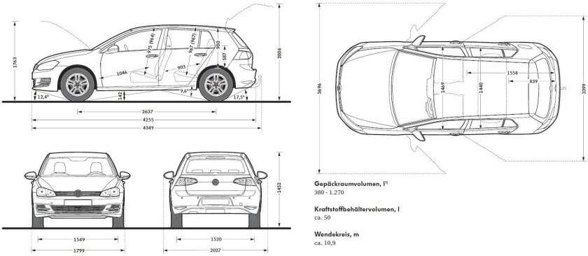 Гольф 7 габариты салона