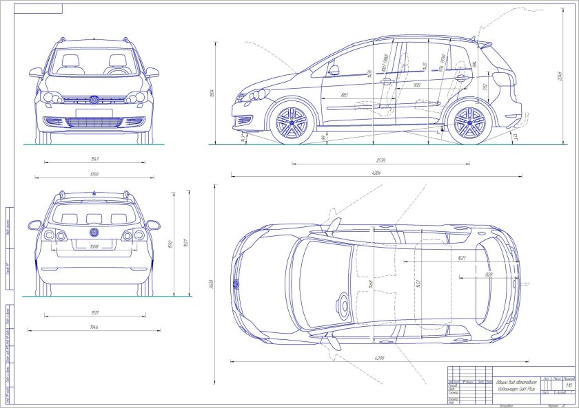 Чертеж Фольксваген гольф 3