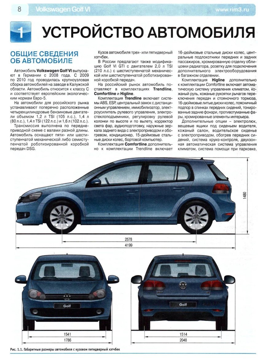 Габариты салона гольф 6