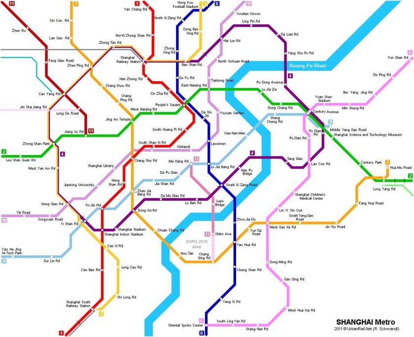 Схема метро Шанхая 2022