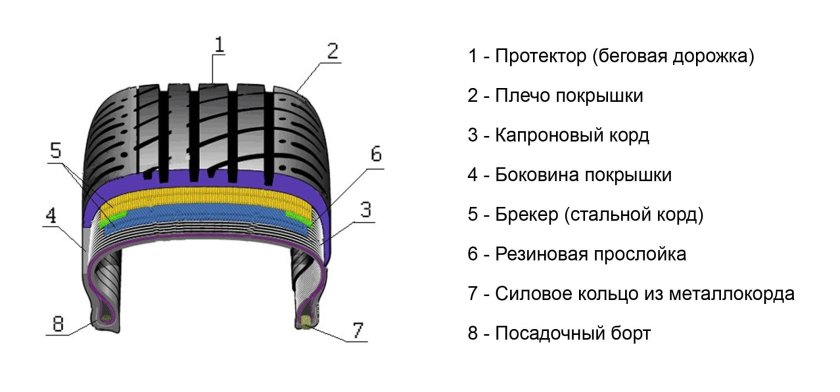 Схема устройства автомобильной шины