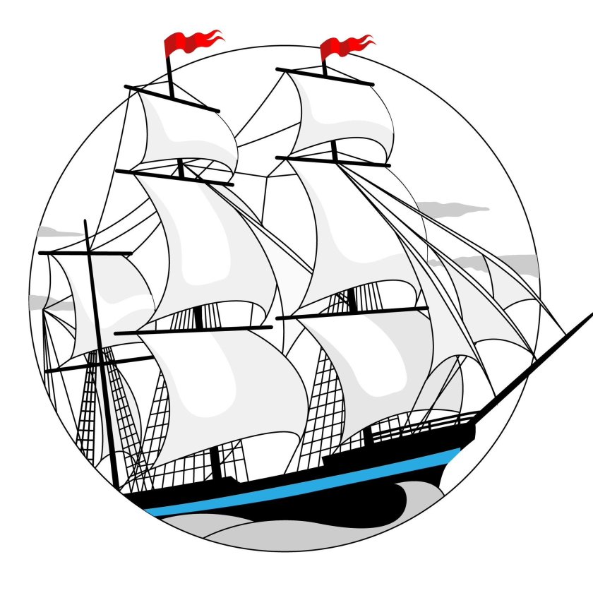 Трафарет корабля с парусами