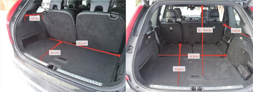 Габариты багажника Volvo xc90