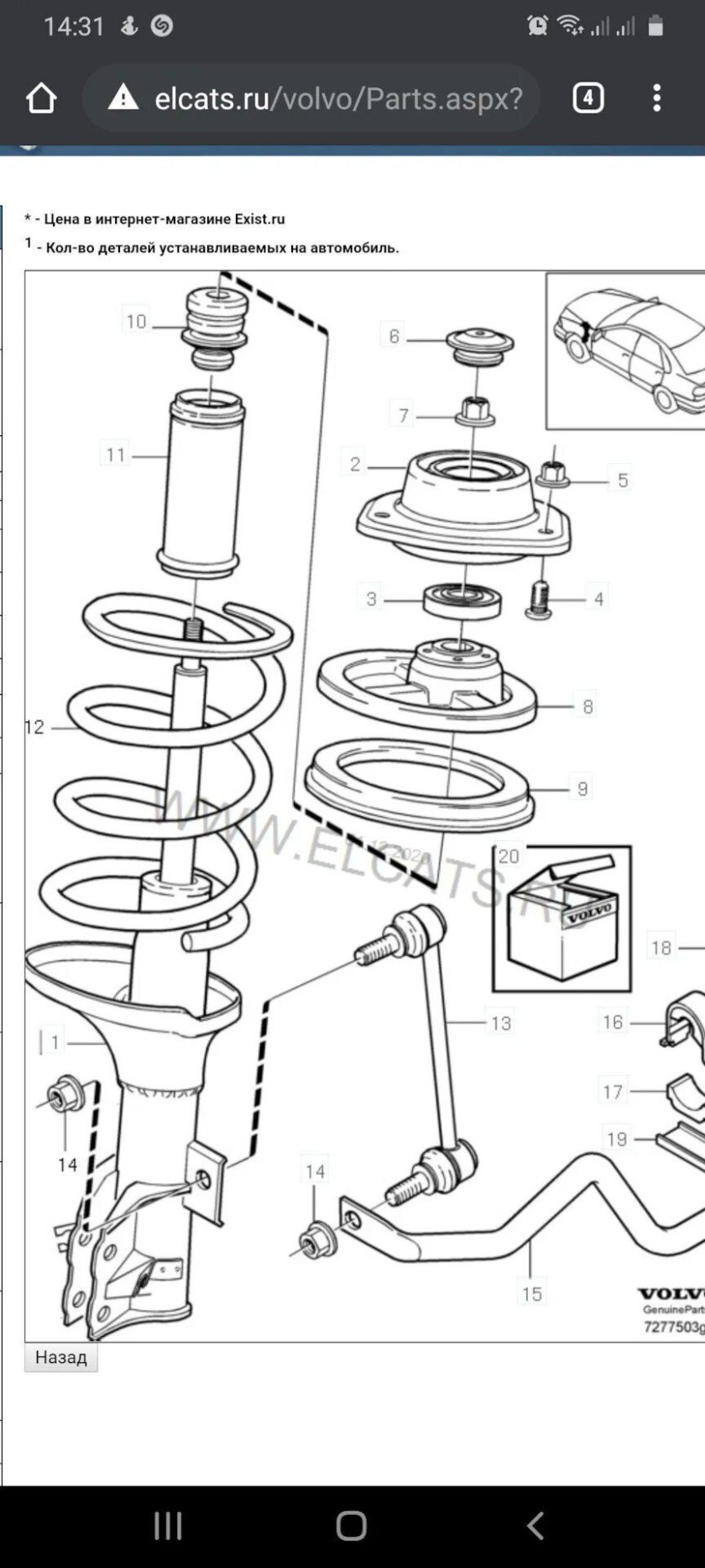 Схема сборки переднего амортизатора Вольво s80