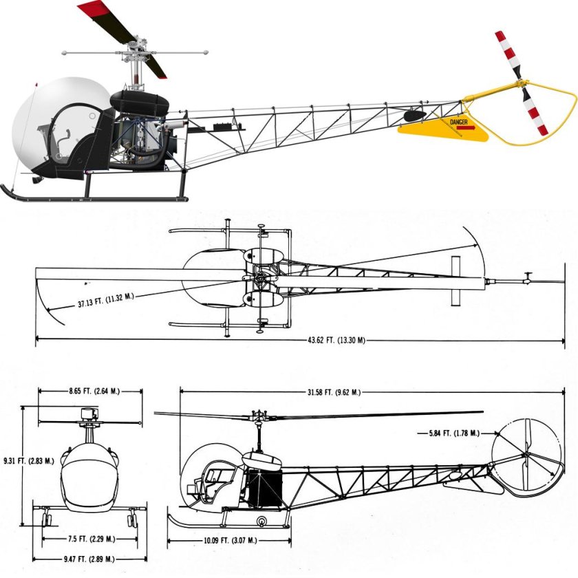 Белл 47 вертолет чертеж