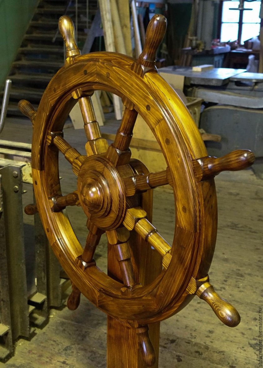 Колесо штурвала корабля вид сбоку