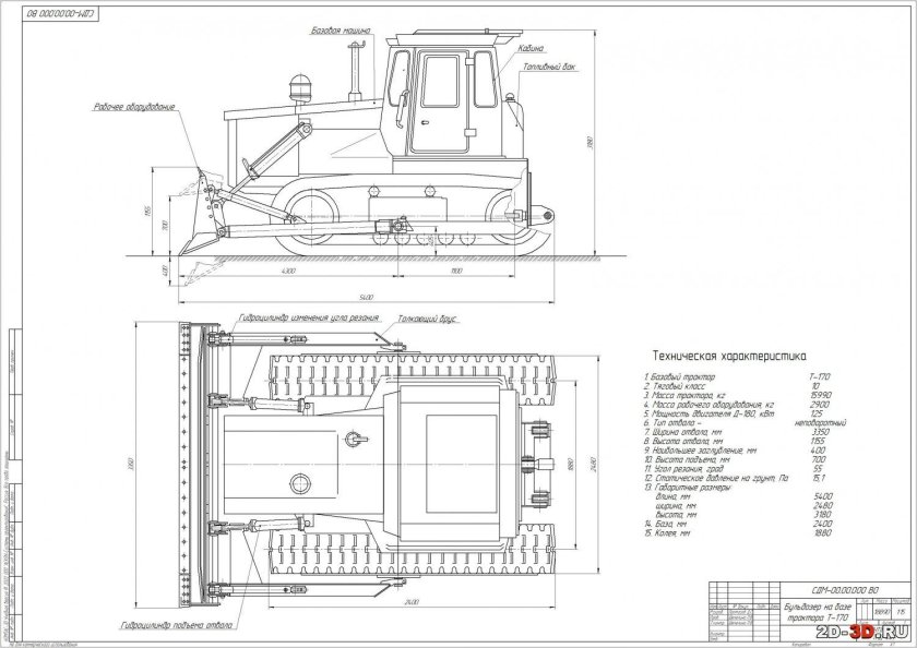 Схема бульдозера с неповоротным отвалом