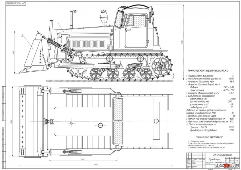Гусеничный трактор дт75 бульдозер