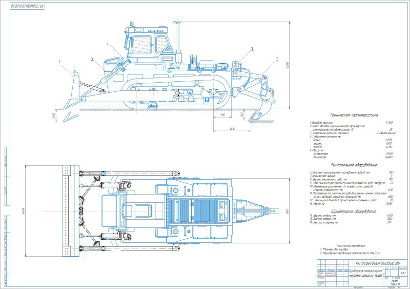 Бульдозер ДЭТ 250 чертеж