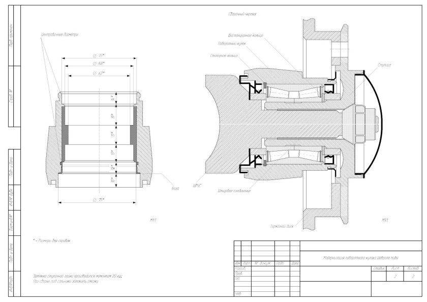 Ступица переднего колеса ВАЗ-2123 чертеж