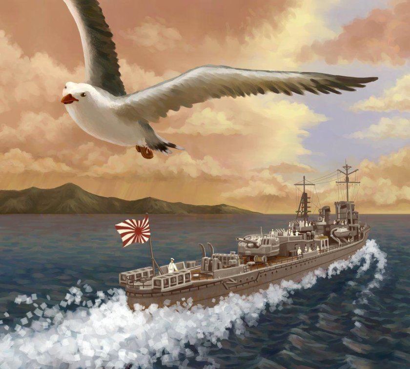 Чайки, корабль и море