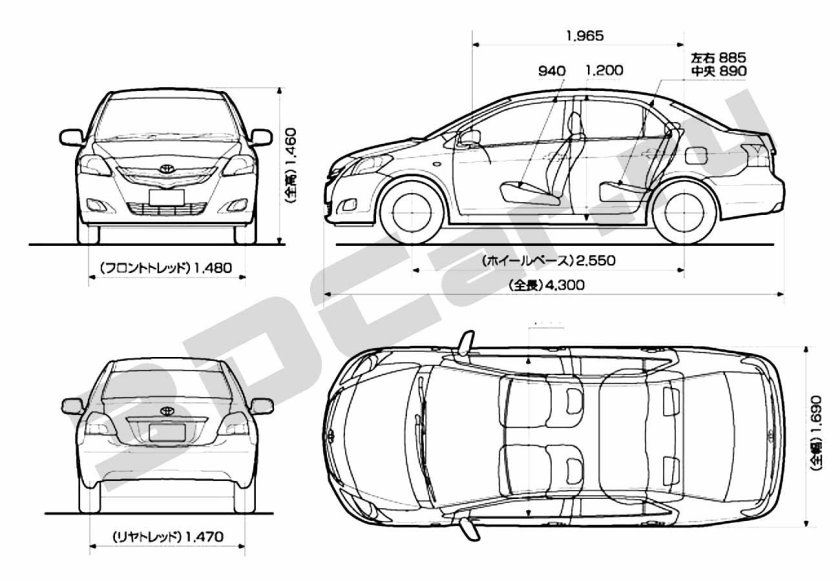Габариты Тойота Платц 2001