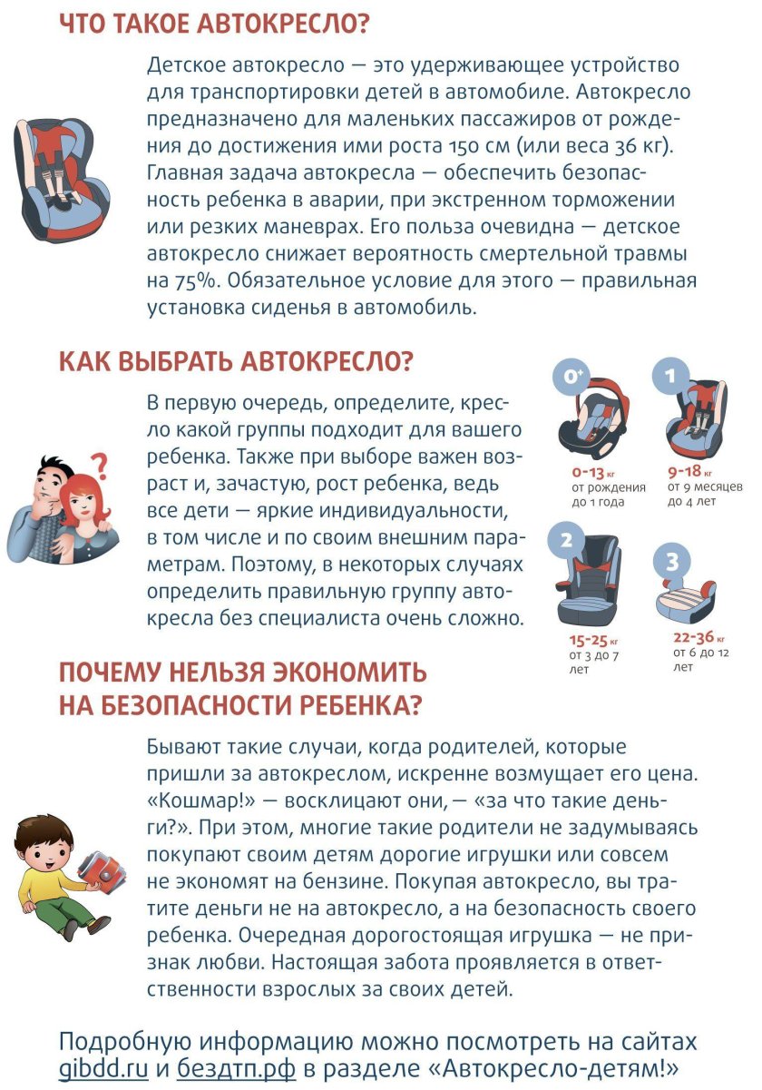 Памятка для родителей детское кресло забота о детях