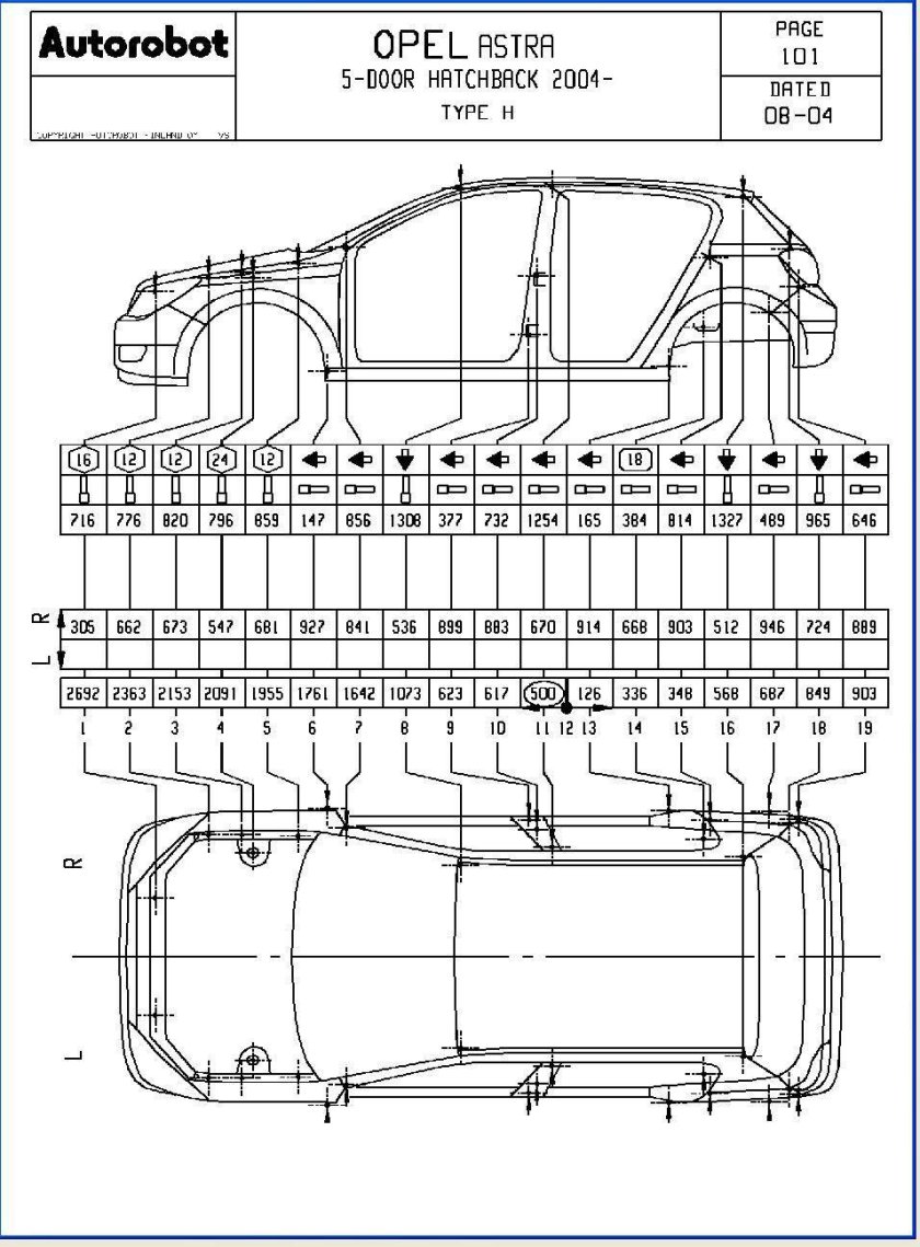 Геометрия кузова Опель Астра h 2007