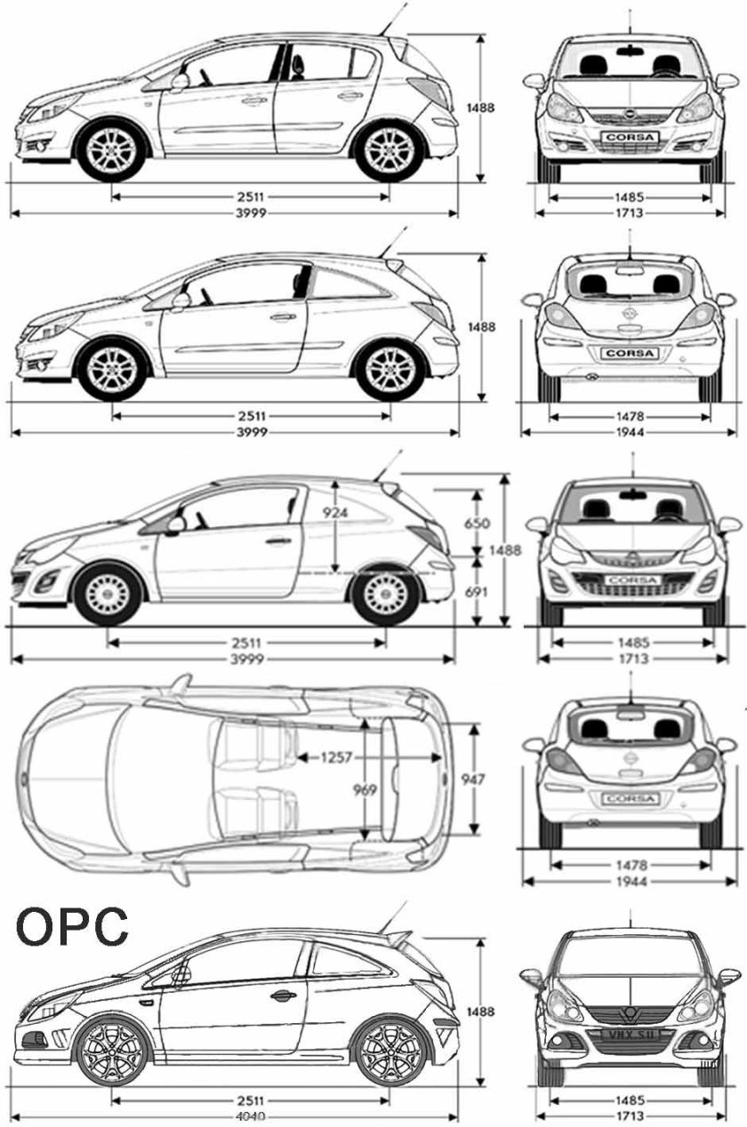 Опель Корса габариты