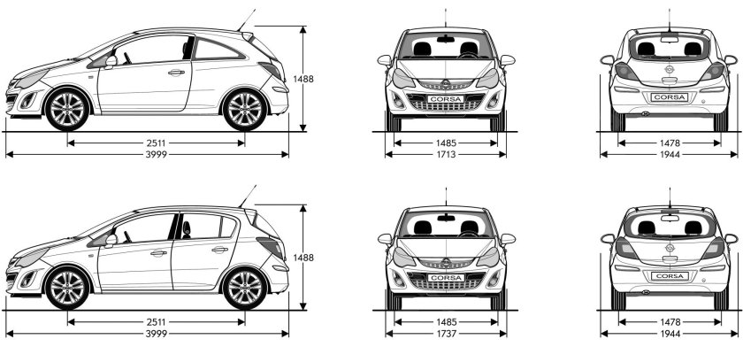 Opel Corsa 2008 габариты