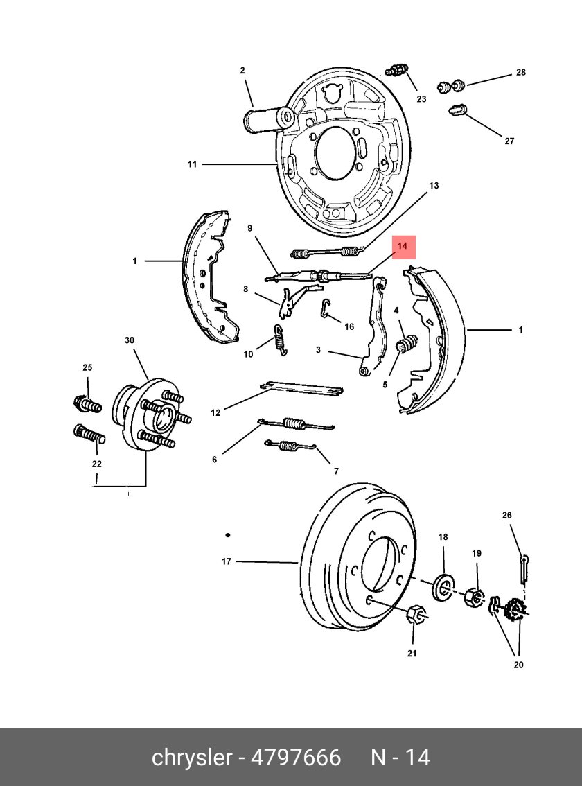 Комплект задних колодок барабанный тормоз Додж Караван 2.4