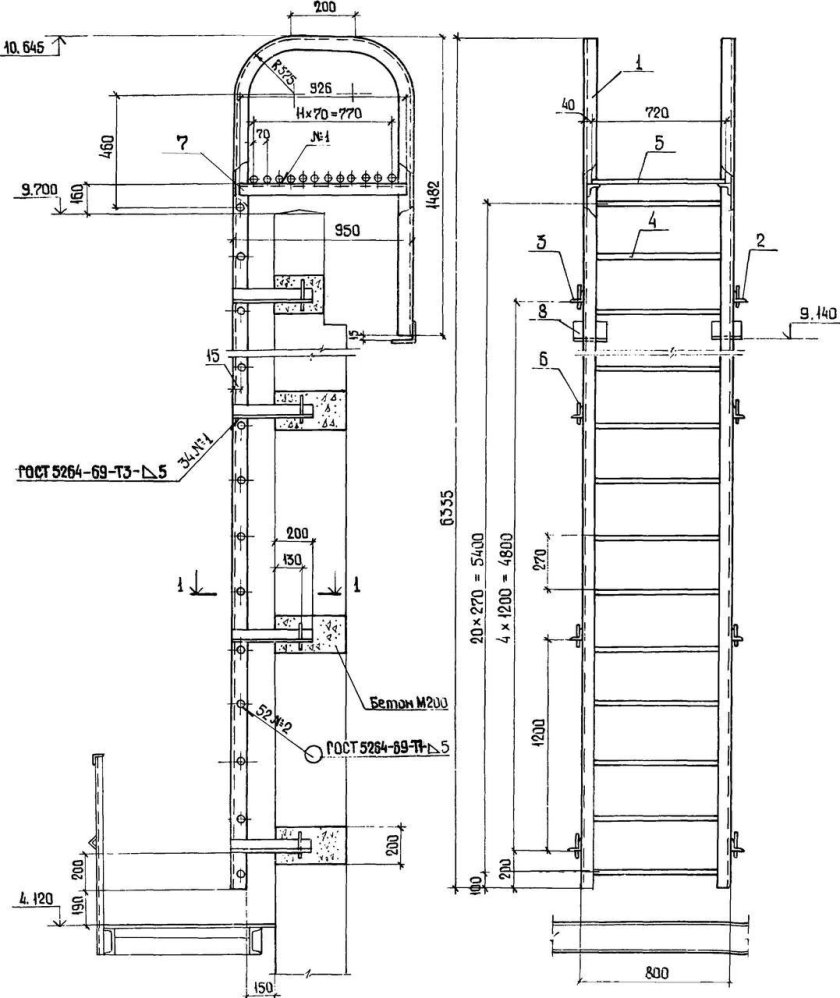 Вертикальная пожарная лестница ЛП 1-2 высота