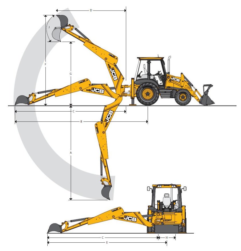 Ширина экскаватора погрузчика JCB 3cx