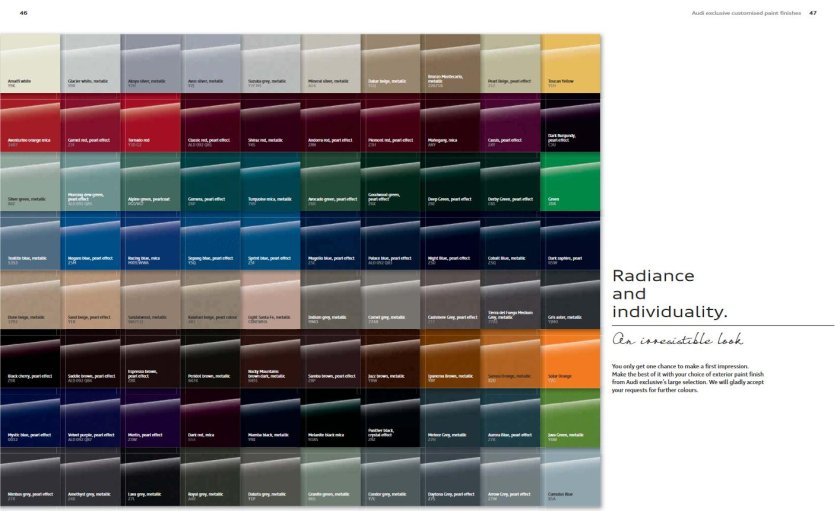 Палитра цветов Ауди