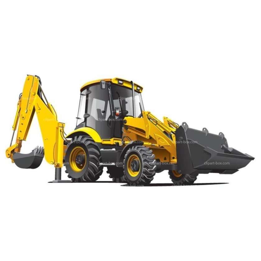 Экскаватор погрузчик на прозрачном фоне