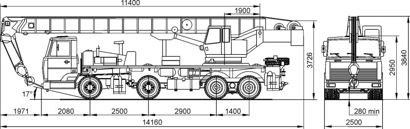 Автокран КС-6476 габариты