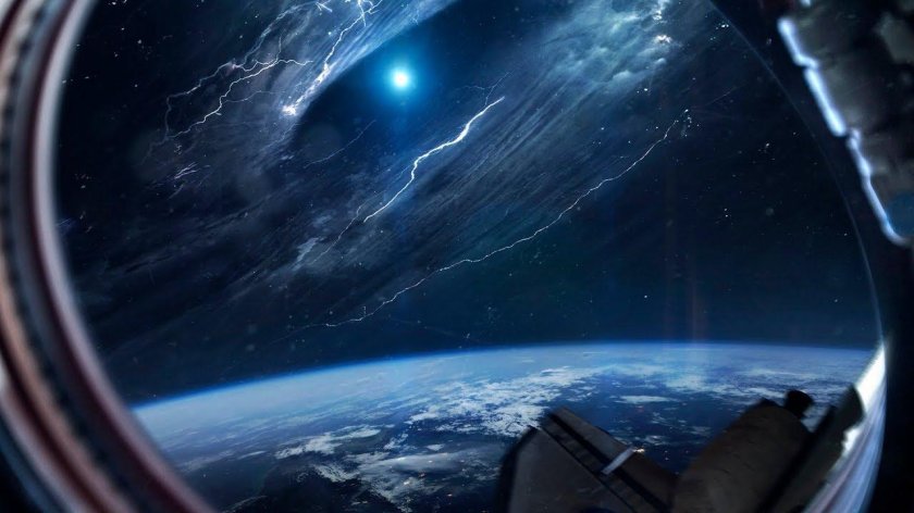 Вид из иллюминатора в космосе