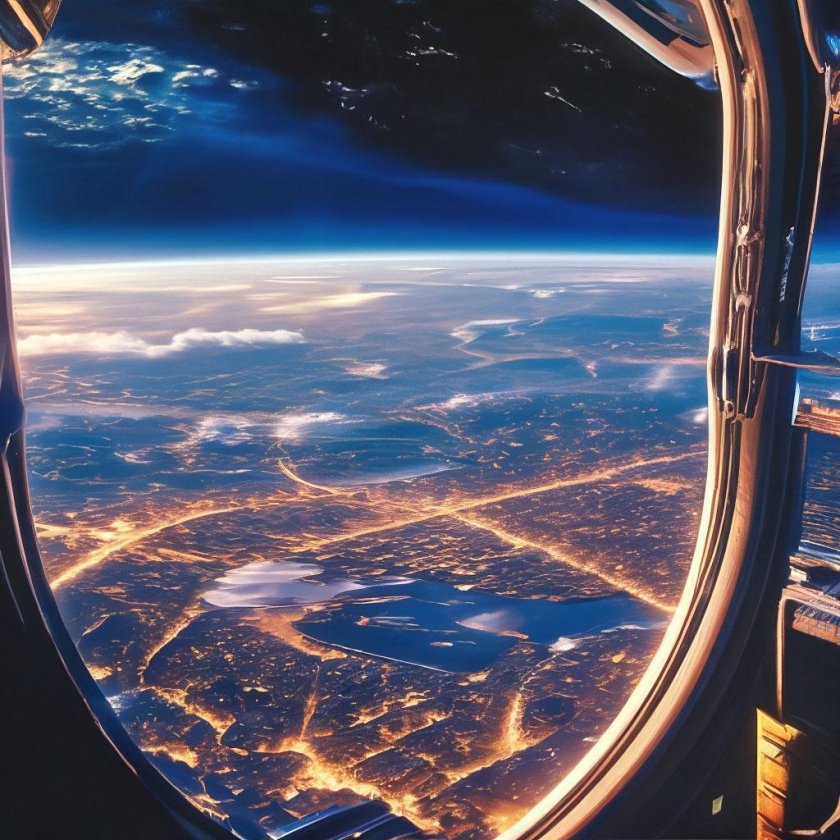 Вид из иллюминатора космического корабля