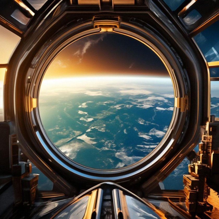 Вид из иллюминатора космического корабля