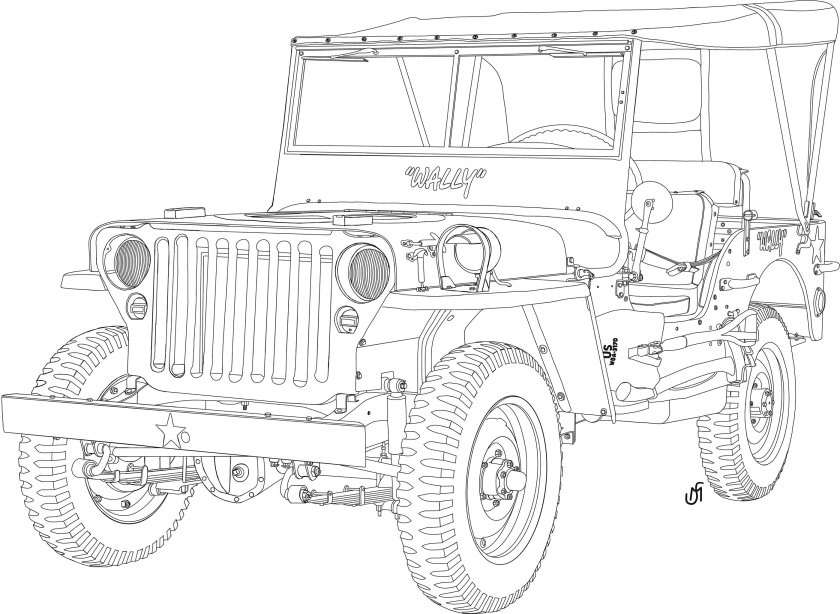 Раскраска джип виллис сбоку