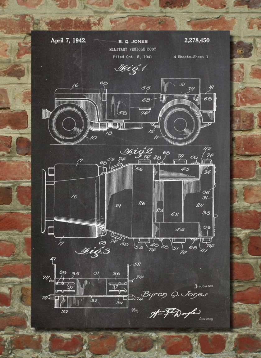Плакат с патентом 18x24 Willys