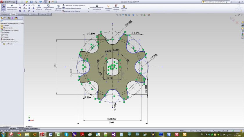 Велосипедная Звездочка 8 зубьев чертеж