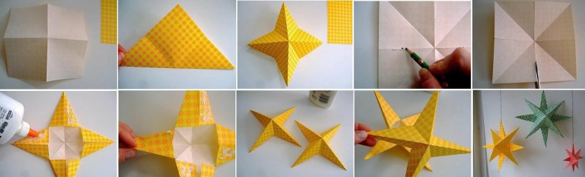 Объемная четырехконечная звезда из бумаги