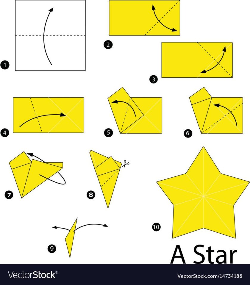 Пятиконечная звезда оригами из бумаги схемы