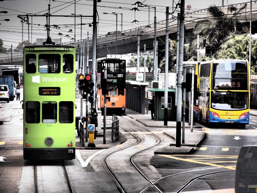Двухэтажный трамвай в Гонконге