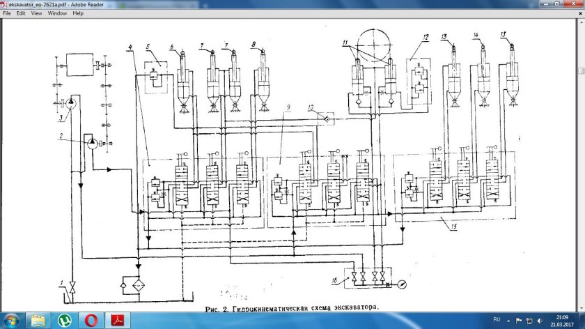 Схема гидравлики экскаватора ЭО 2621