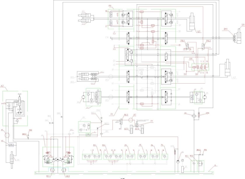 Схема гидроприводов экскаватора ек12