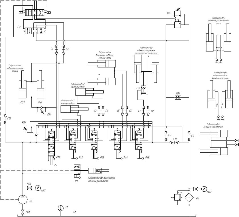 Гидросхема бульдозера рыхлителя