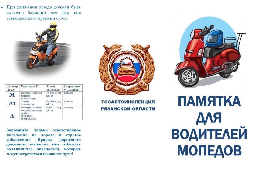 Памятки ПДД для водителей мопедов и скутеров