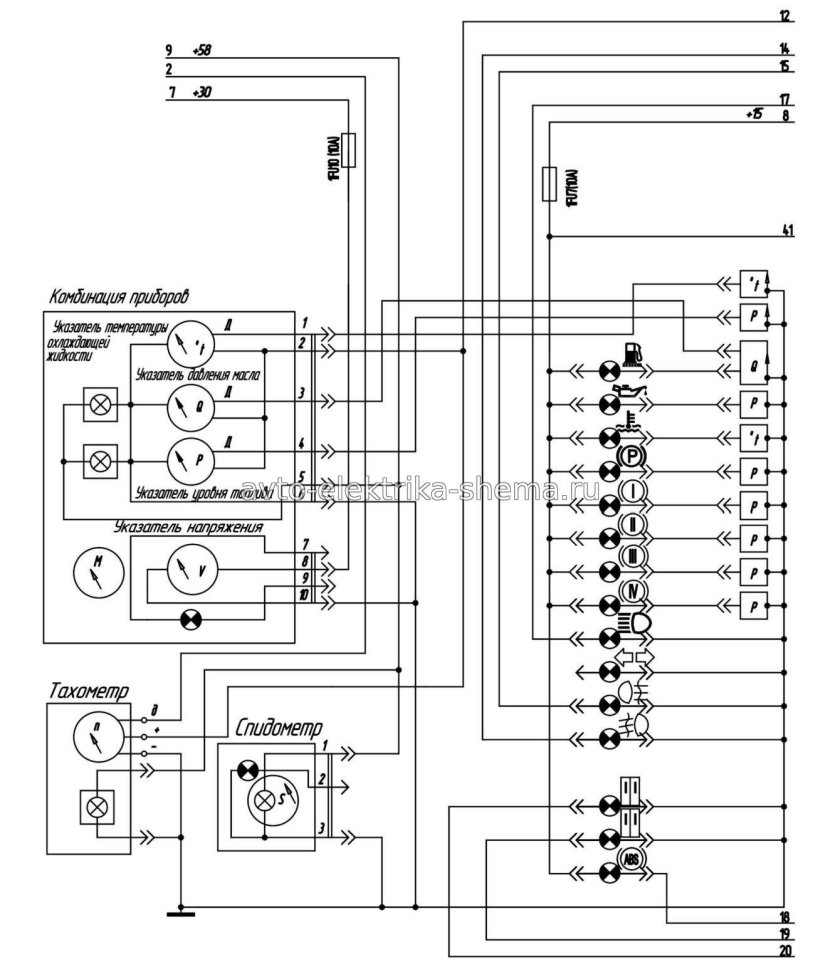Схема подключения панели приборов ПАЗ