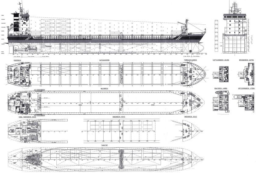 Чертеж судна контейнеровоза