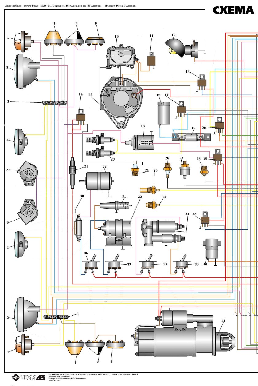 Электросхема автомобиля Урал 4320