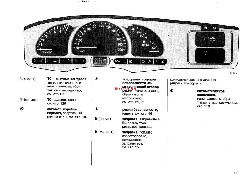 Опель Вектра б значки на приборной панели