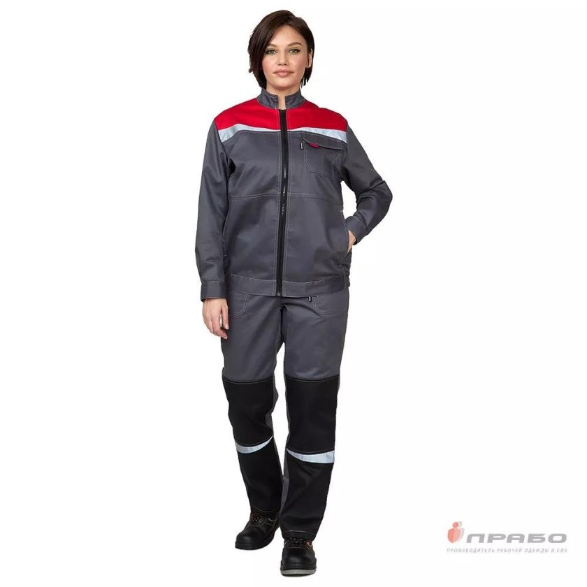 Костюм женский "профессионал" серый/красный/чёрный (куртка и брюки)